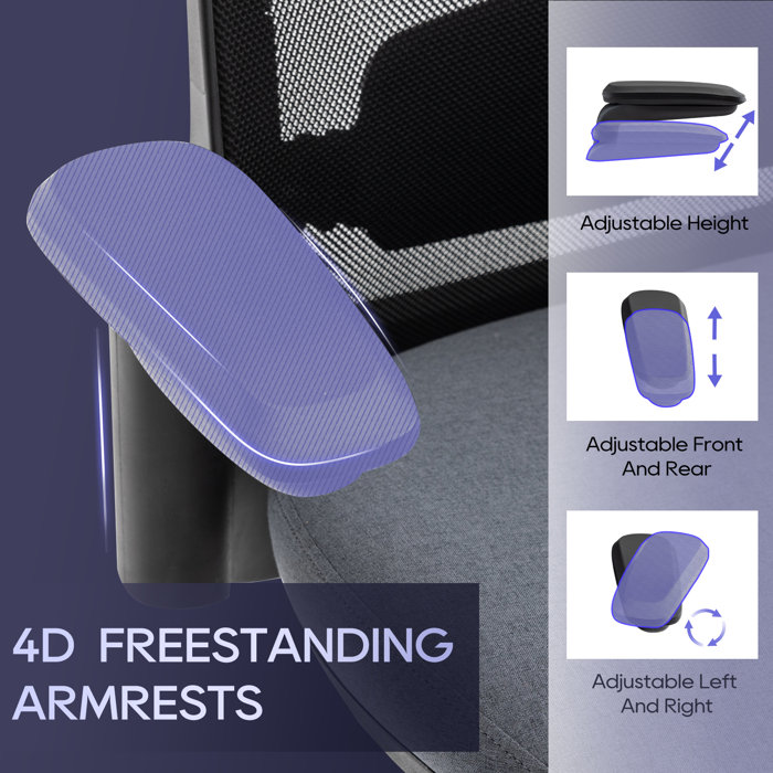 The Twillery Co.?? Virginia Ergonomic Adjustable Cushion Swivel Mesh Executive Chair With 4D ...